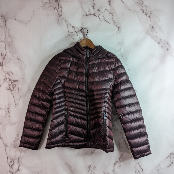 Calvin Klein Down Puffer Jacket Coat Hood Size Small Red Full Zip - Picture 1 of 15